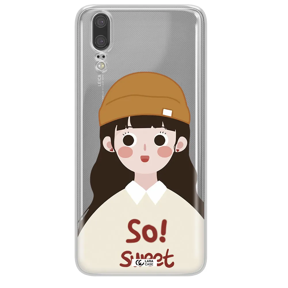a cartoon of a girl with brown hair Huawei P20 Clear TPU Case