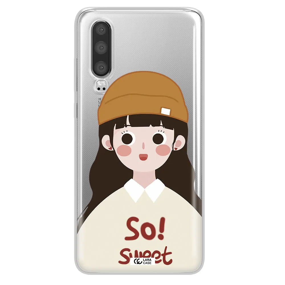a cartoon of a girl with brown hair Huawei P30 Clear TPU Case
