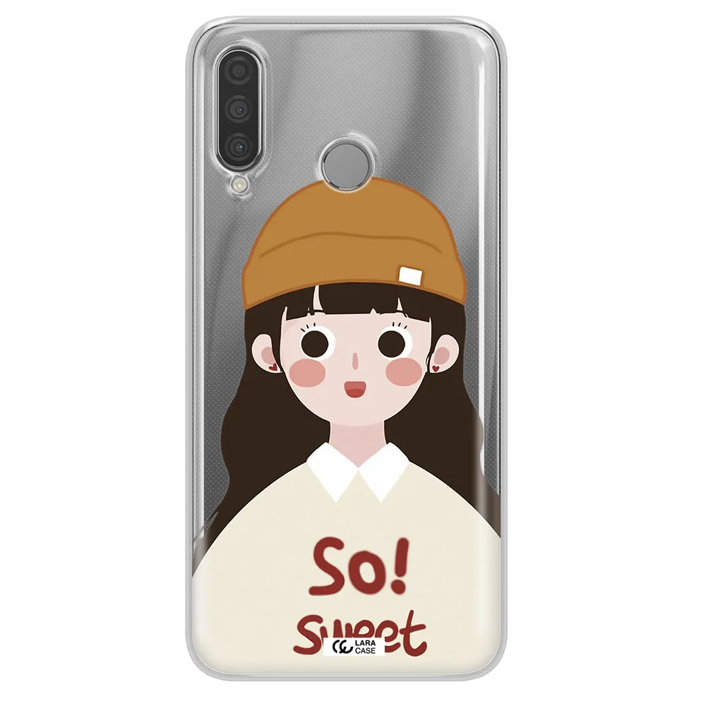 a cartoon of a girl with brown hair Huawei P30 Lite Clear TPU Case