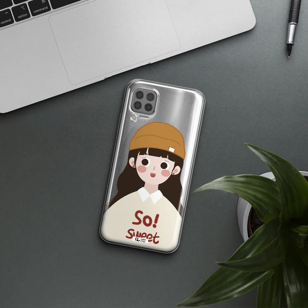 a cartoon of a girl with brown hair Huawei P40 Lite Clear TPU Case