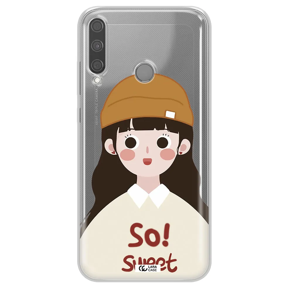 a cartoon of a girl with brown hair Huawei P40 Lite E Clear TPU Case