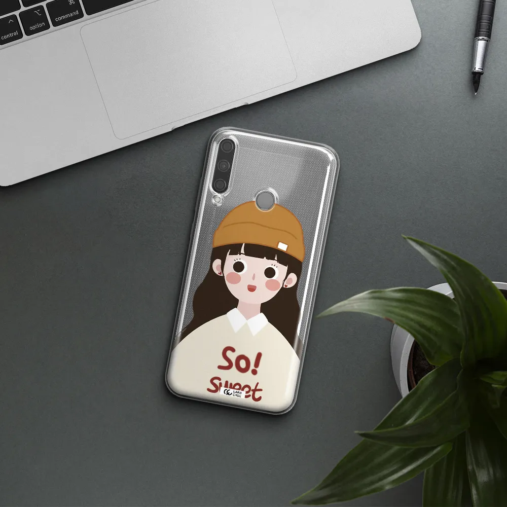 a cartoon of a girl with brown hair Huawei P40 Lite E Clear TPU Case