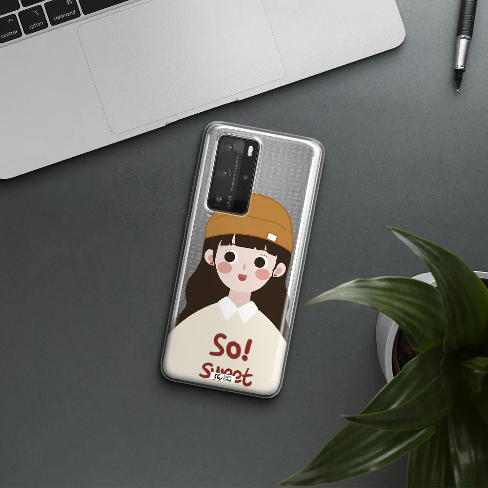 a cartoon of a girl with brown hair Huawei P40 Pro Clear TPU Case