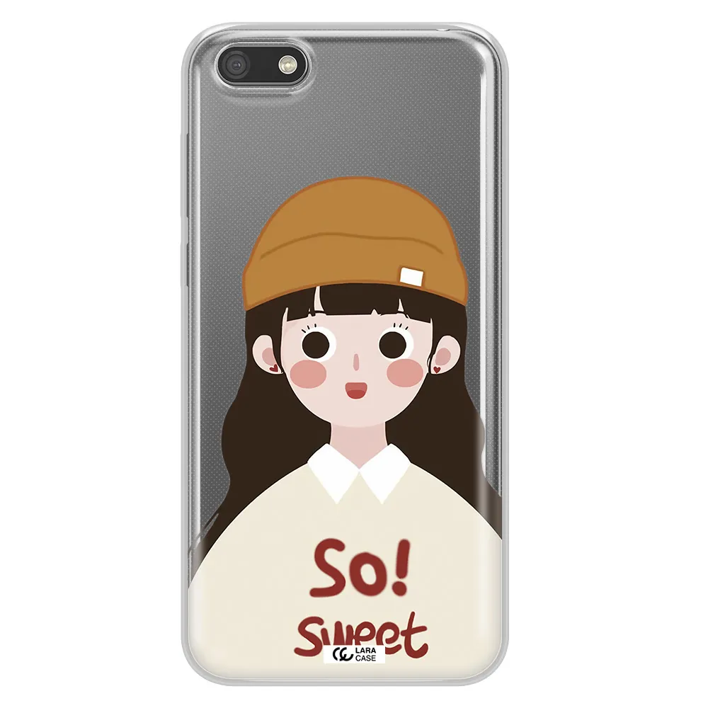 a cartoon of a girl with brown hair Huawei Y5 2018 Clear TPU Case