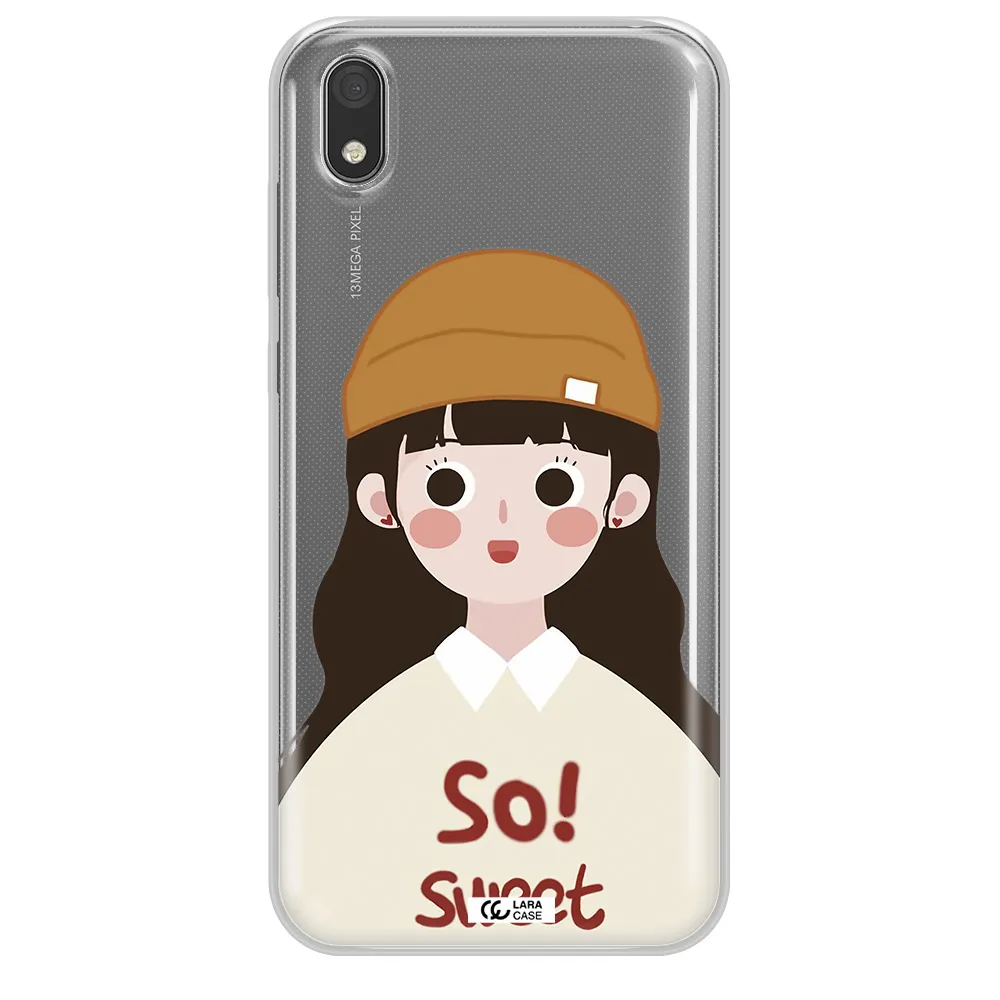 a cartoon of a girl with brown hair Huawei Y5 2019 Clear TPU Case