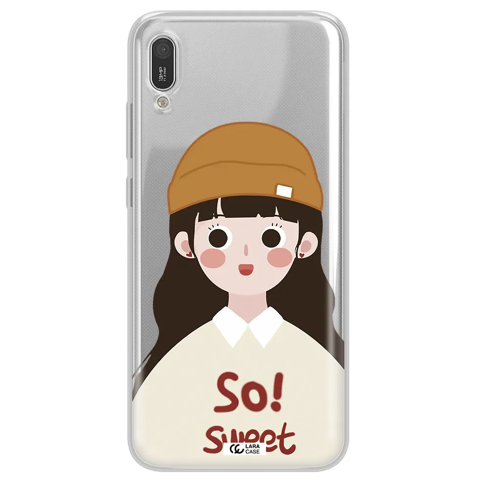a cartoon of a girl with brown hair Huawei Y6 Pro 2019 Clear TPU Case