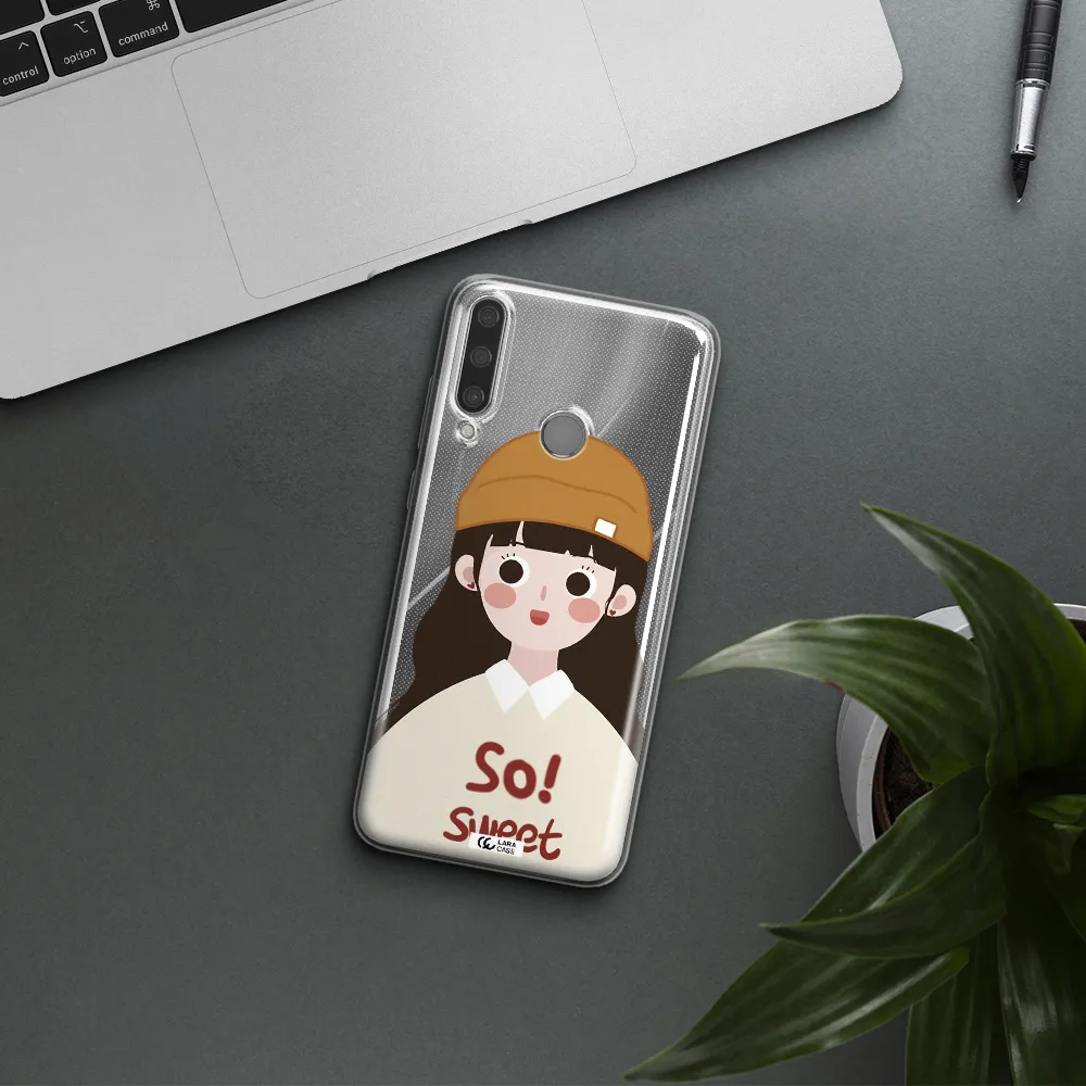a cartoon of a girl with brown hair Huawei Y6P Clear TPU Case