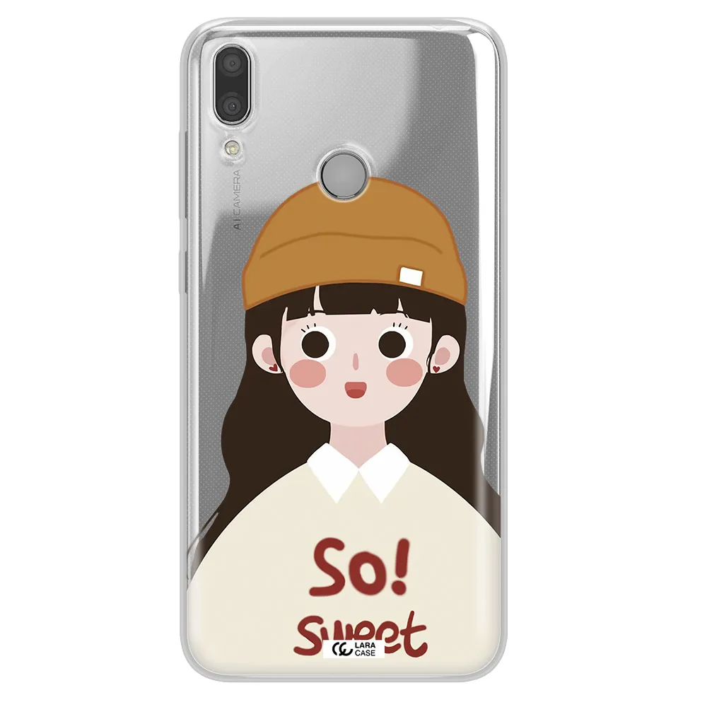 a cartoon of a girl with brown hair Huawei Y7 2019 Clear TPU Case