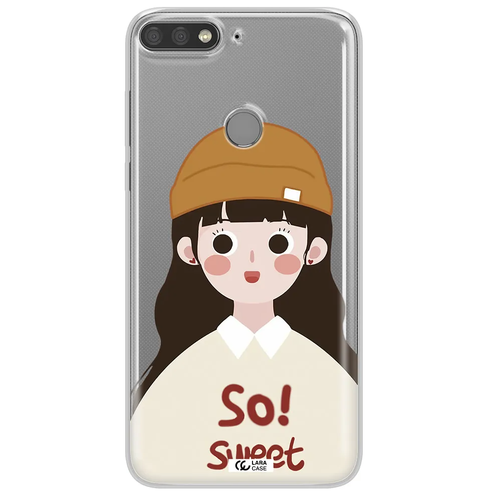 a cartoon of a girl with brown hair Huawei Y7 Prime 2018 Clear TPU Case
