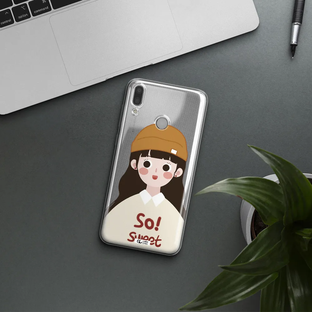a cartoon of a girl with brown hair Huawei Y9 2019 Clear TPU Case