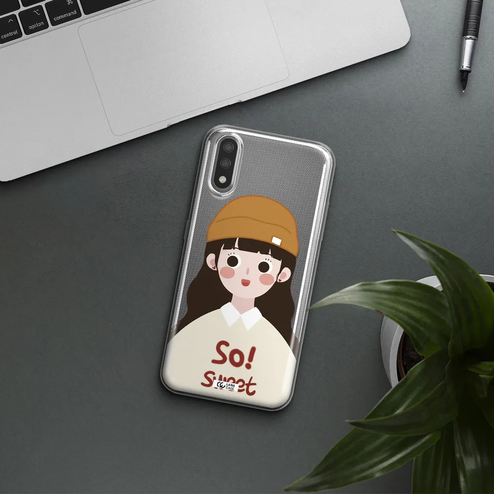 a cartoon of a girl with brown hair Samsung A01 Clear TPU Case