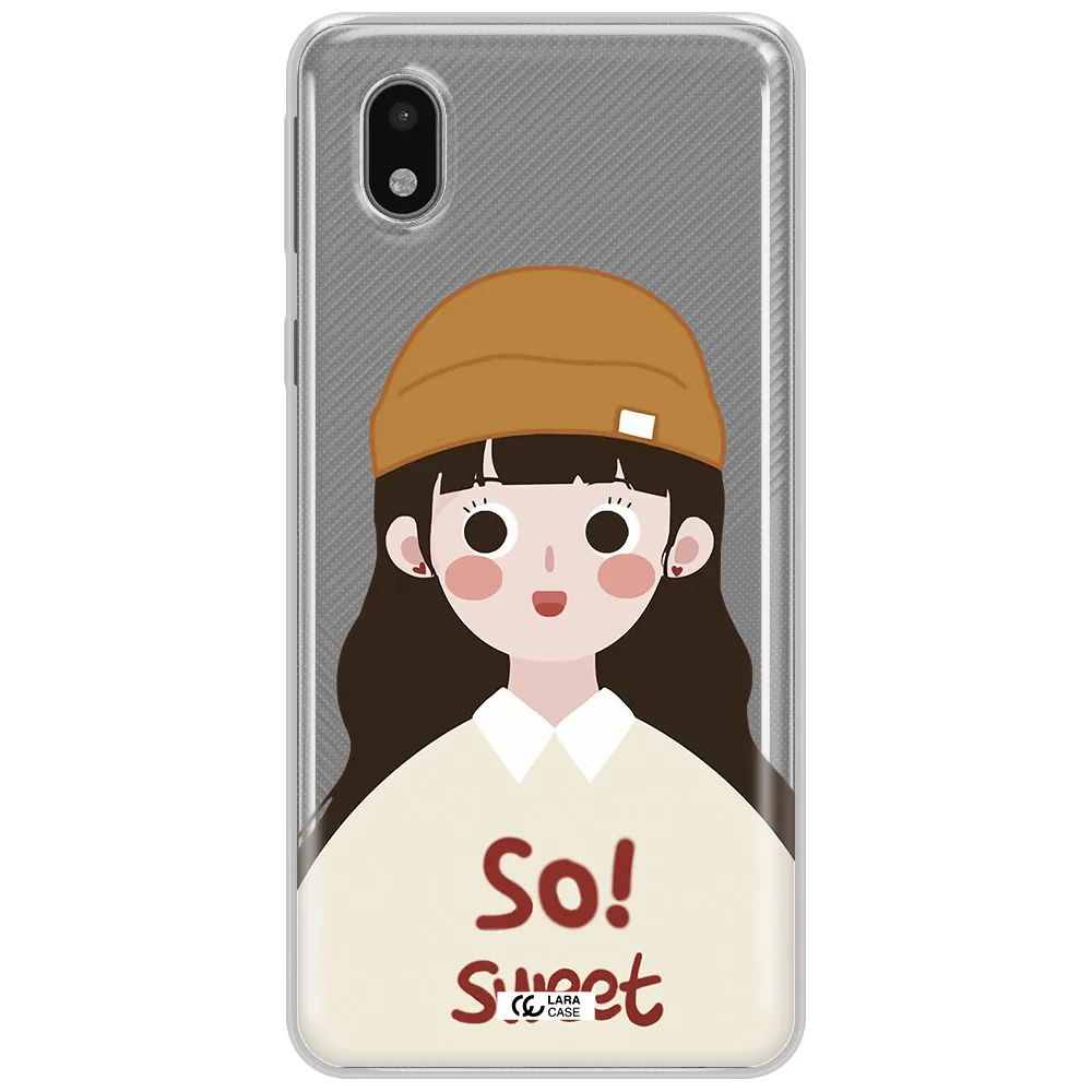A Cartoon Of A Girl With Brown Hair Samsung A01 Core Clear Tpu Case