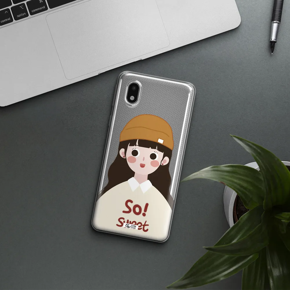 A Cartoon Of A Girl With Brown Hair Samsung A01 Core Clear Tpu Case