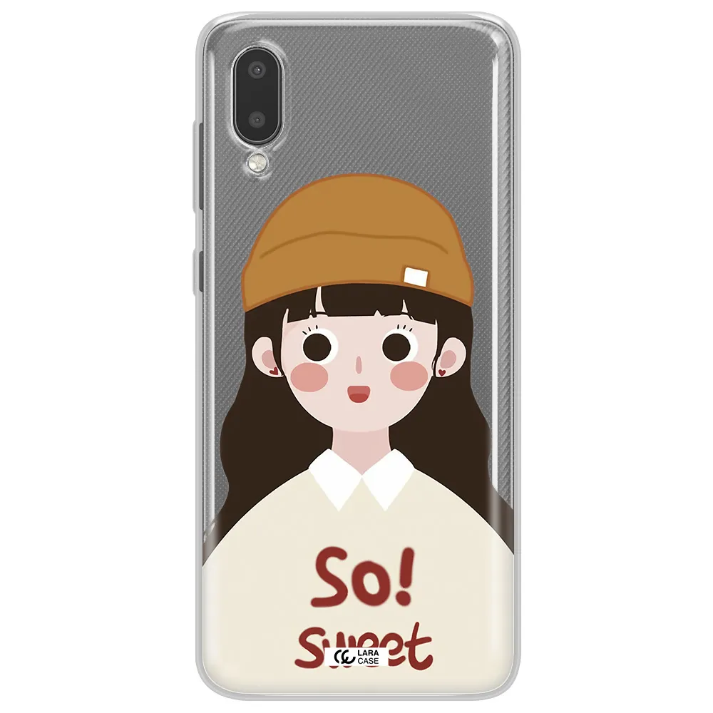 a cartoon of a girl with brown hair Samsung A02 Clear TPU Case
