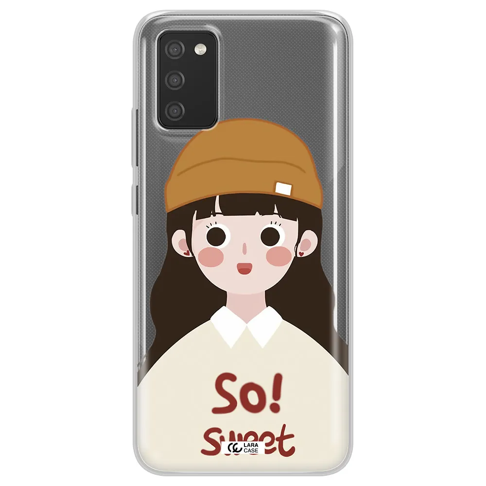 a cartoon of a girl with brown hair Samsung A02S Clear TPU Case