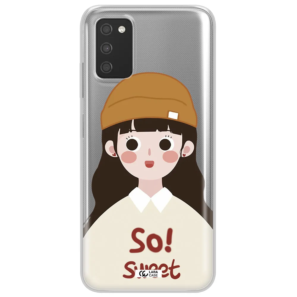 a cartoon of a girl with brown hair Samsung A03S Clear TPU Case