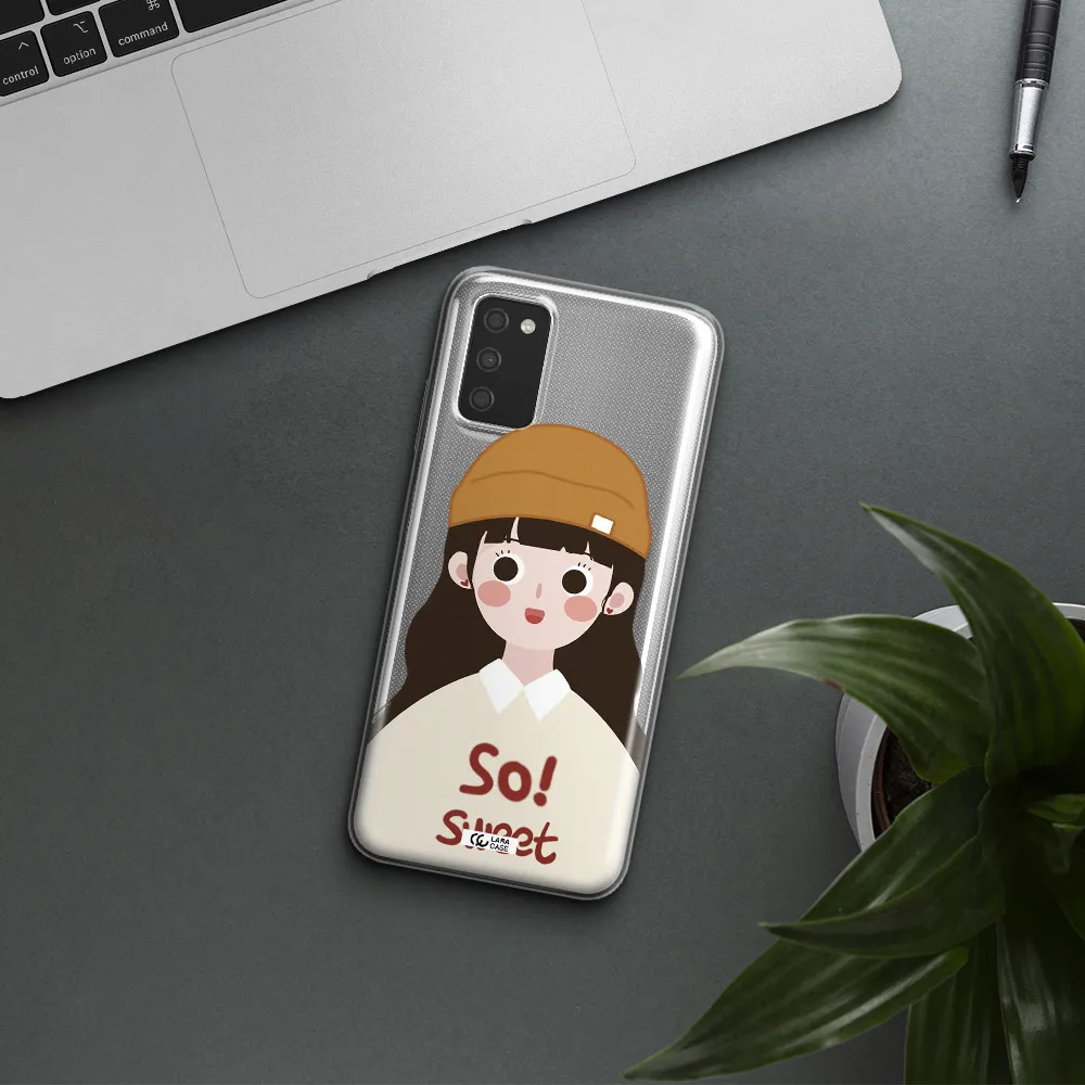 a cartoon of a girl with brown hair Samsung A03S Clear TPU Case
