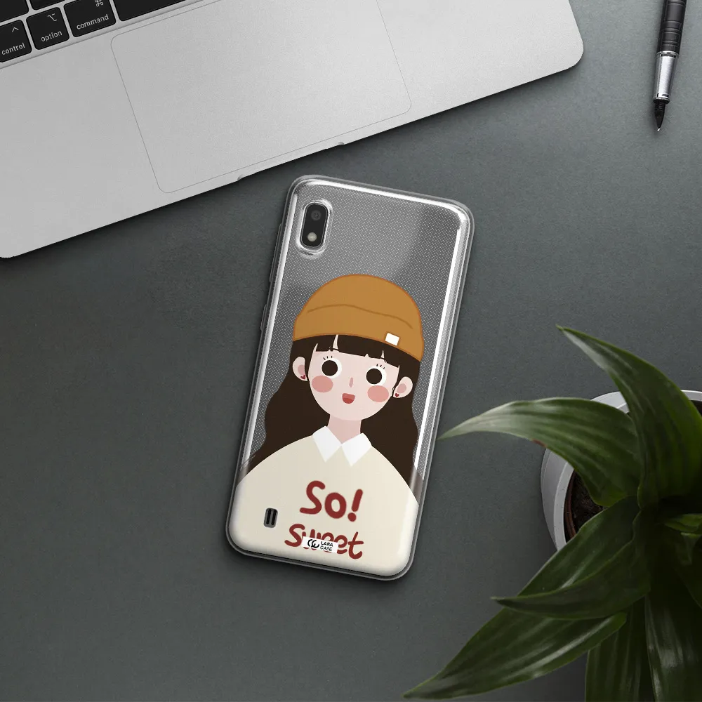 a cartoon of a girl with brown hair Samsung A10 Clear TPU Case