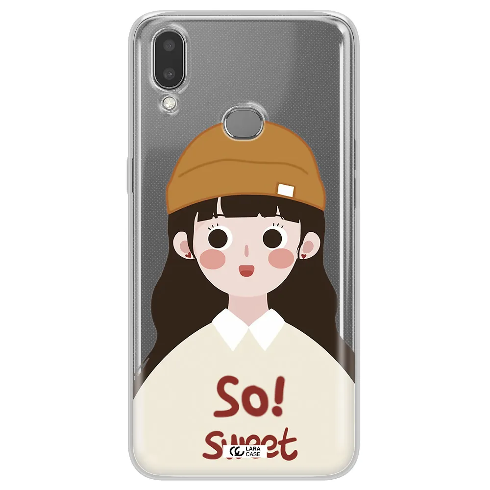 a cartoon of a girl with brown hair Samsung A10S Clear TPU Case