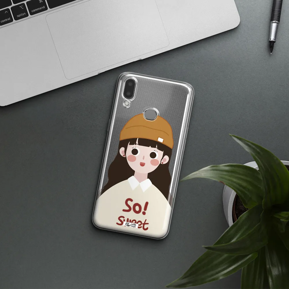 a cartoon of a girl with brown hair Samsung A10S Clear TPU Case