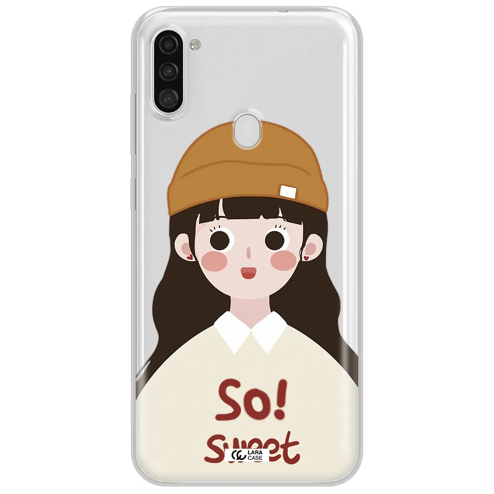 a cartoon of a girl with brown hair Samsung A11 Clear TPU Case