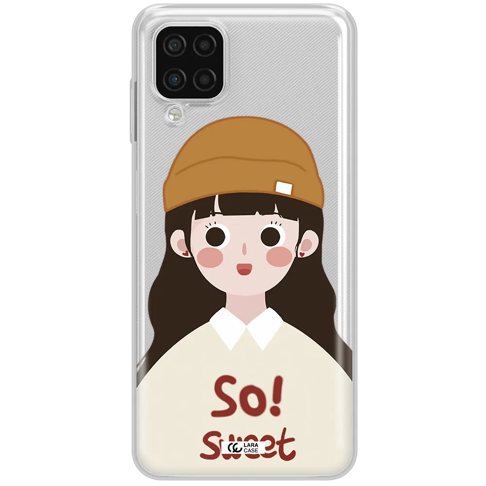 a cartoon of a girl with brown hair Samsung A12 4g Clear TPU Case