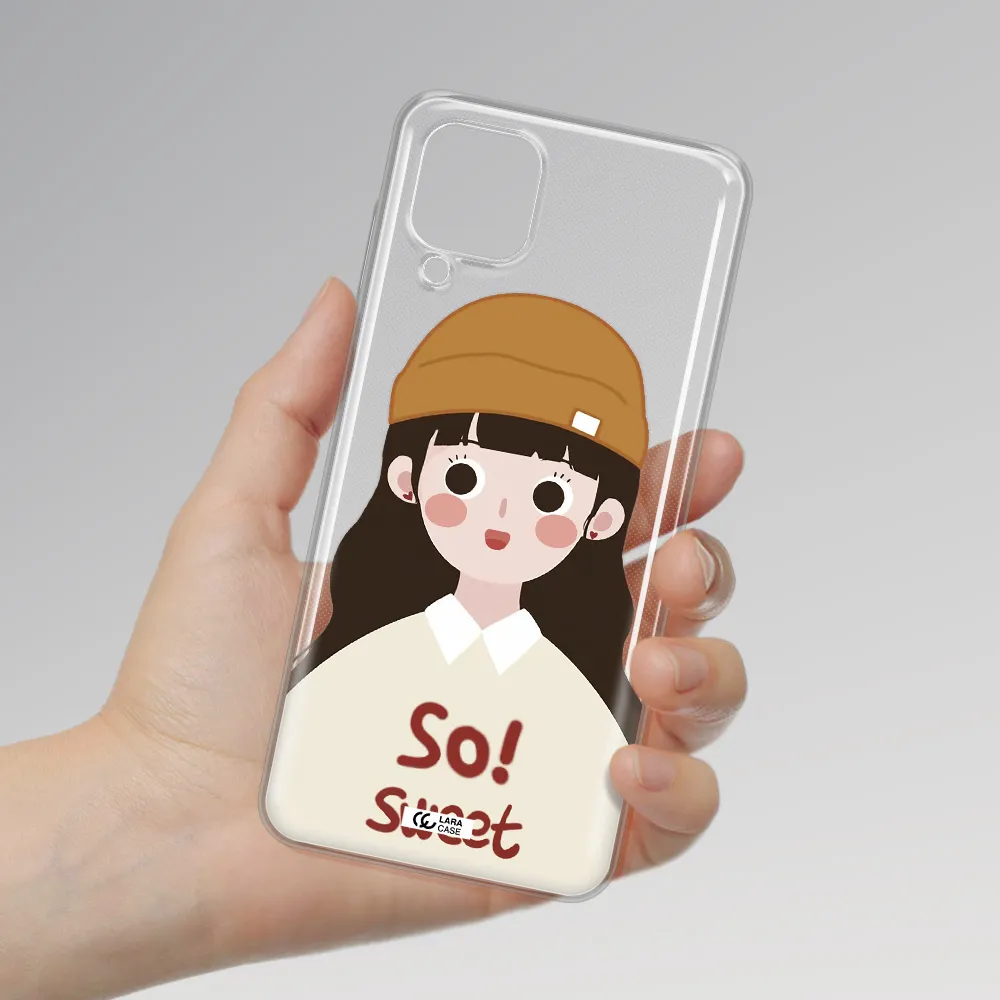 a cartoon of a girl with brown hair Samsung A12 4g Clear TPU Case