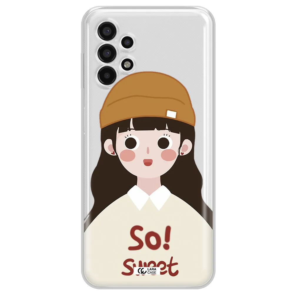 a cartoon of a girl with brown hair Samsung A13 4g Clear TPU Case