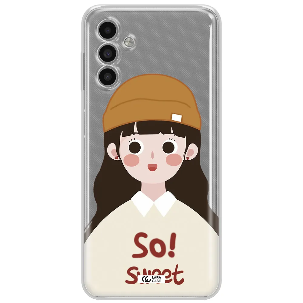 A Cartoon Of A Girl With Brown Hair Samsung A13 5G Clear Tpu Case