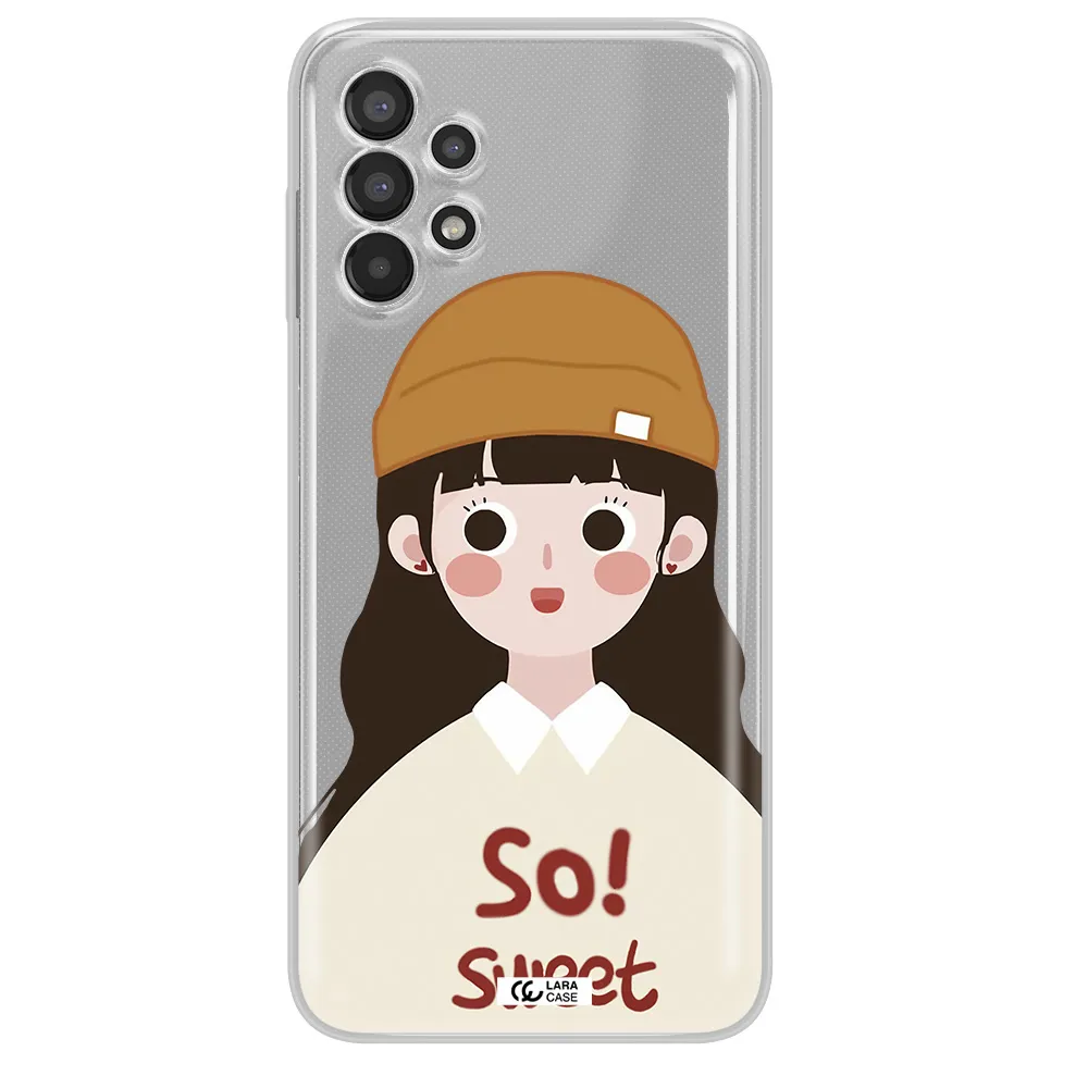 a cartoon of a girl with brown hair Samsung A13 Clear TPU Case