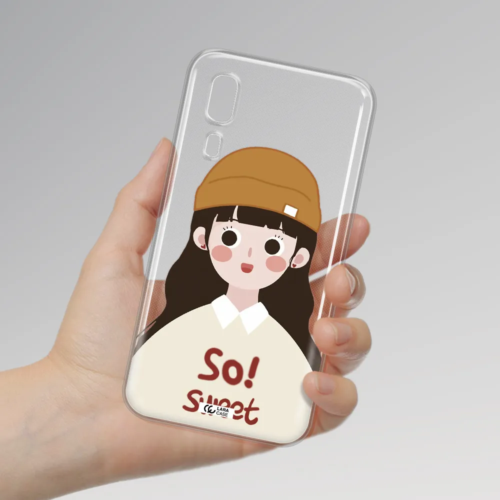 a cartoon of a girl with brown hair Samsung A2 Core Clear TPU Case
