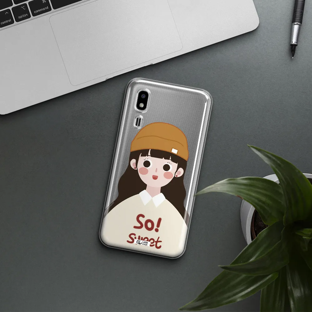a cartoon of a girl with brown hair Samsung A2 Core Clear TPU Case