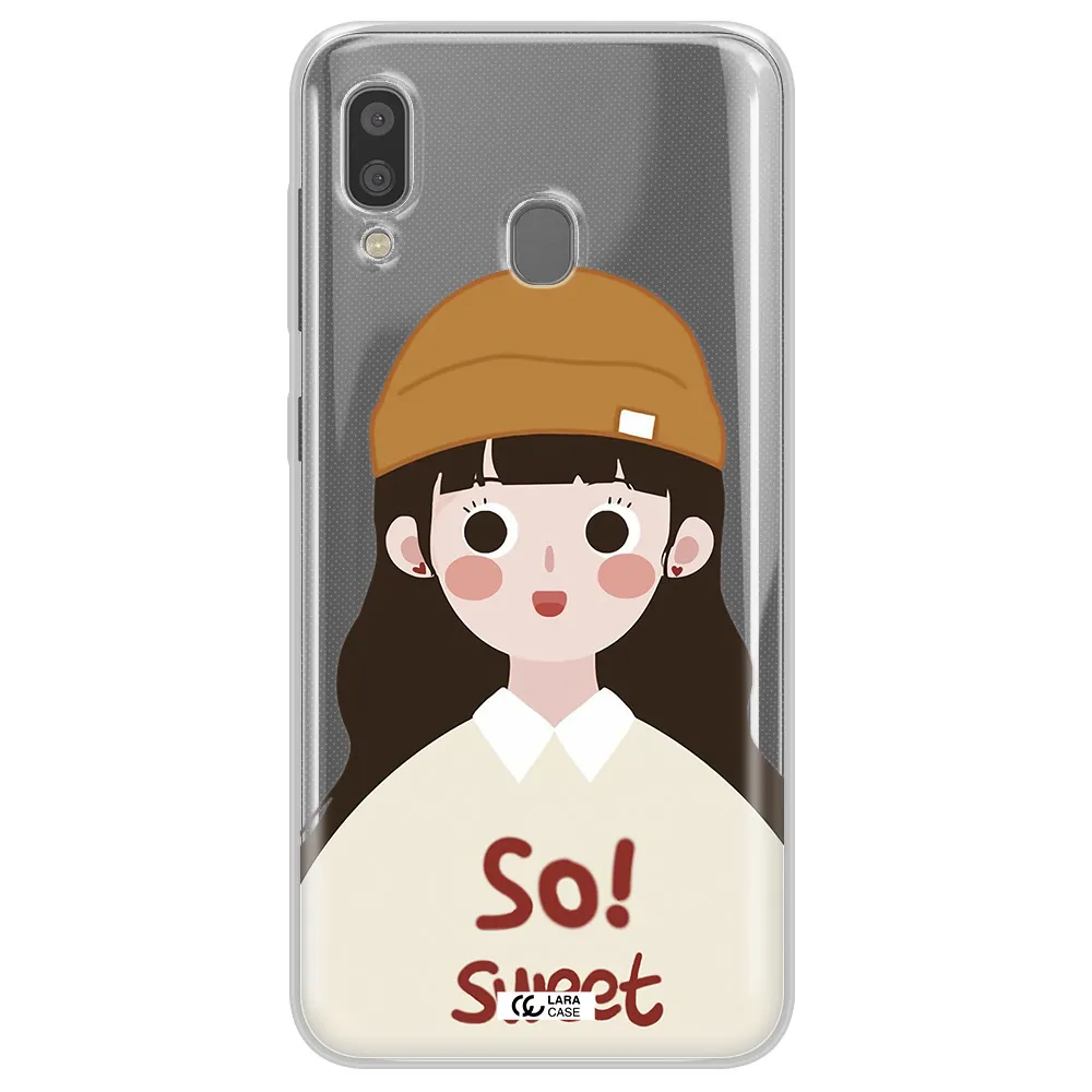 a cartoon of a girl with brown hair Samsung A20 Clear TPU Case