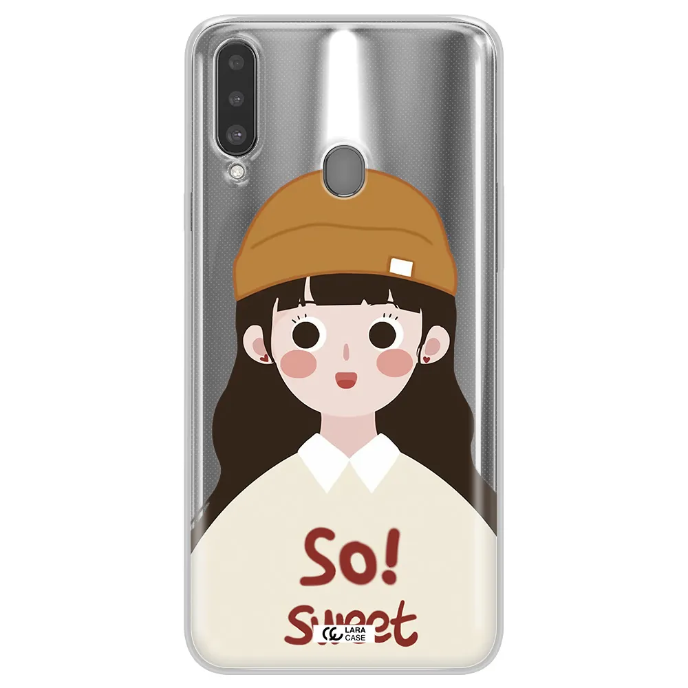 a cartoon of a girl with brown hair Samsung A20S Clear TPU Case
