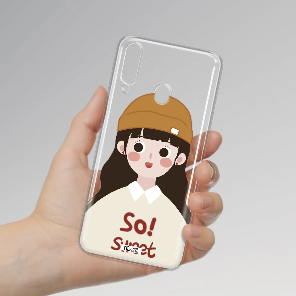 a cartoon of a girl with brown hair Samsung A20S Clear TPU Case