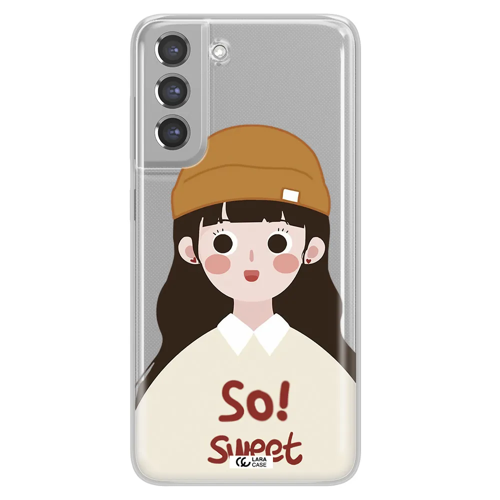 a cartoon of a girl with brown hair Samsung A21 Fe Clear TPU Case