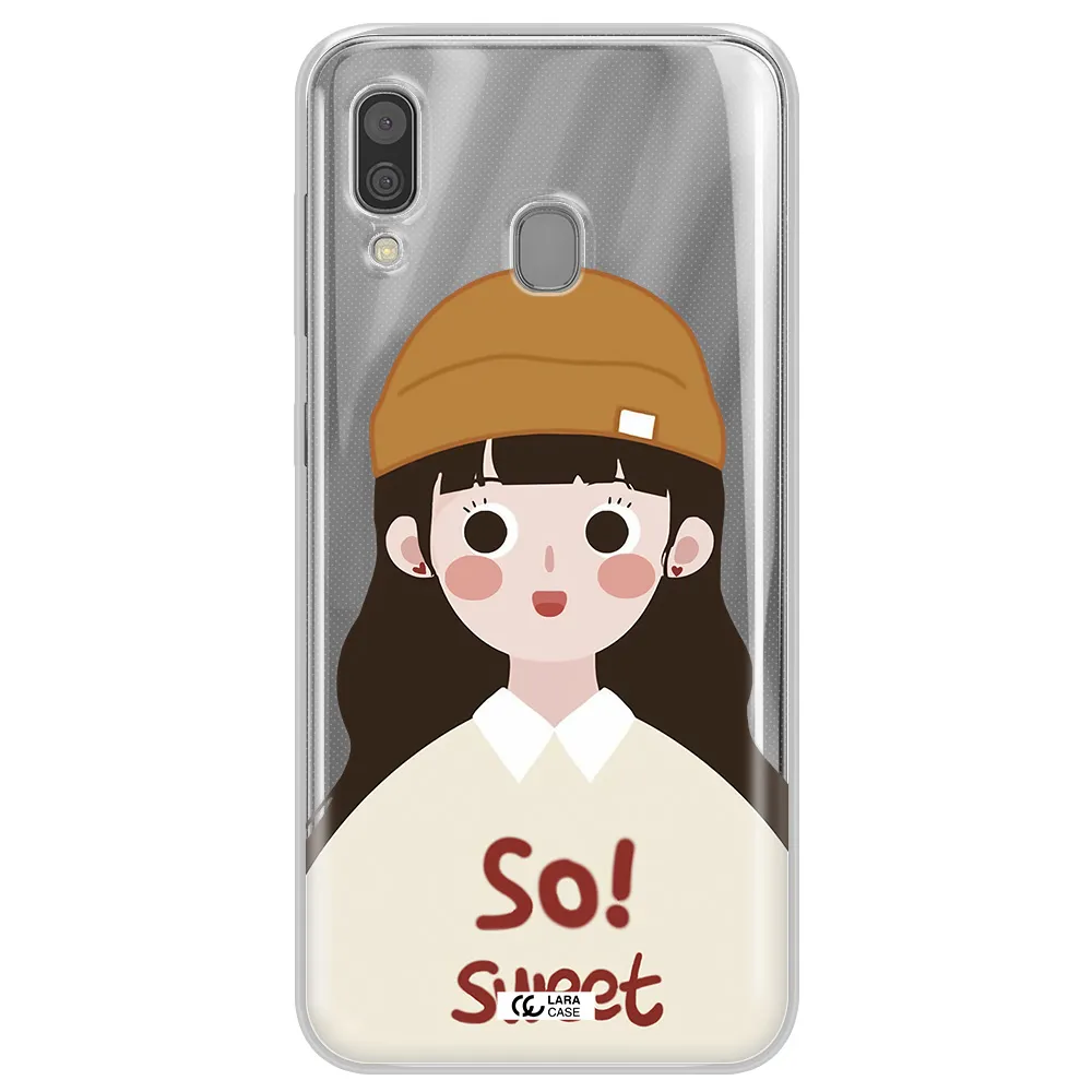 a cartoon of a girl with brown hair Samsung A30 Clear TPU Case