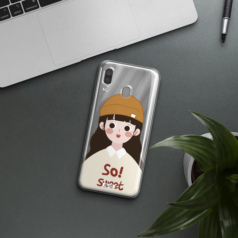 a cartoon of a girl with brown hair Samsung A30 Clear TPU Case
