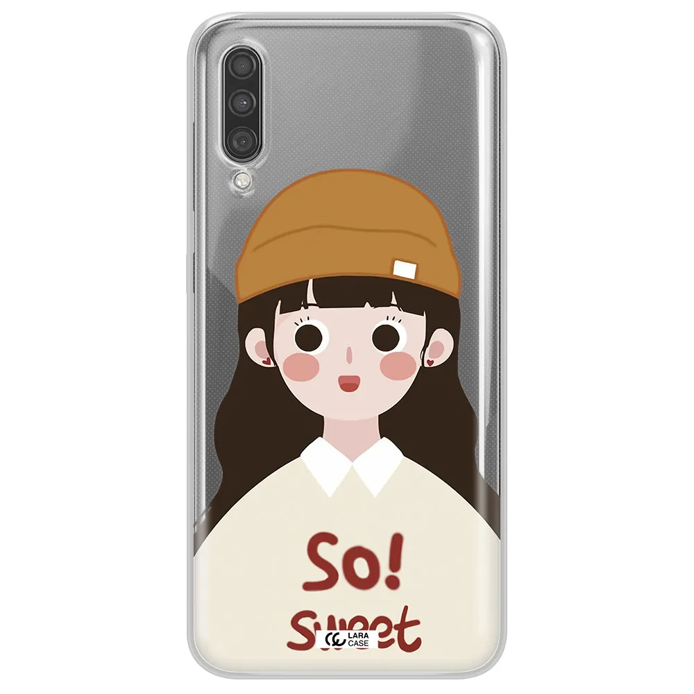 a cartoon of a girl with brown hair Samsung A30S Clear TPU Case