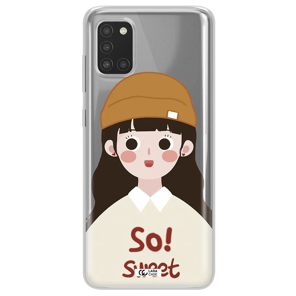a cartoon of a girl with brown hair Samsung A31 Clear TPU Case
