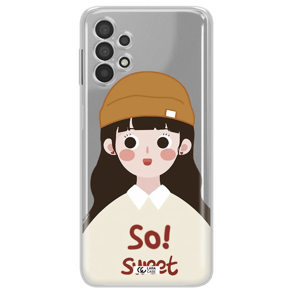 a cartoon of a girl with brown hair Samsung A32 Clear TPU Case