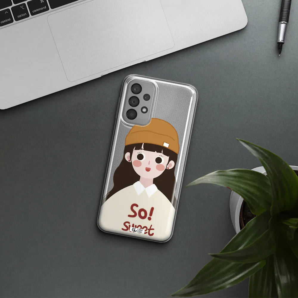 a cartoon of a girl with brown hair Samsung A33 Clear TPU Case