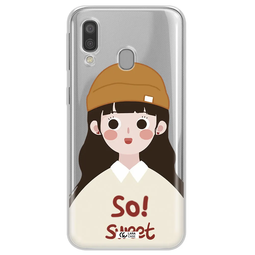 a cartoon of a girl with brown hair Samsung A40 Clear TPU Case
