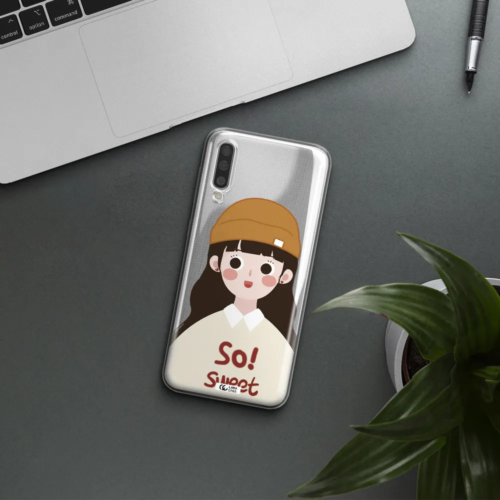 a cartoon of a girl with brown hair Samsung A50 Clear TPU Case