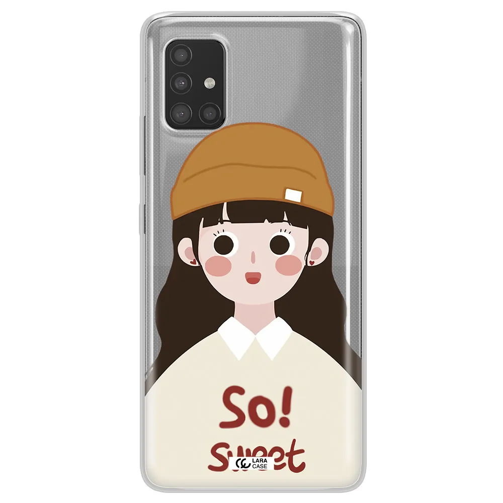 a cartoon of a girl with brown hair Samsung A51 Clear TPU Case