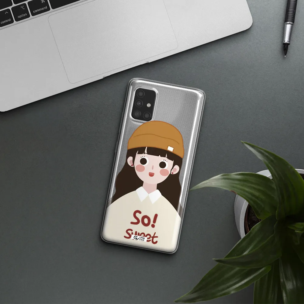 a cartoon of a girl with brown hair Samsung A51 Clear TPU Case