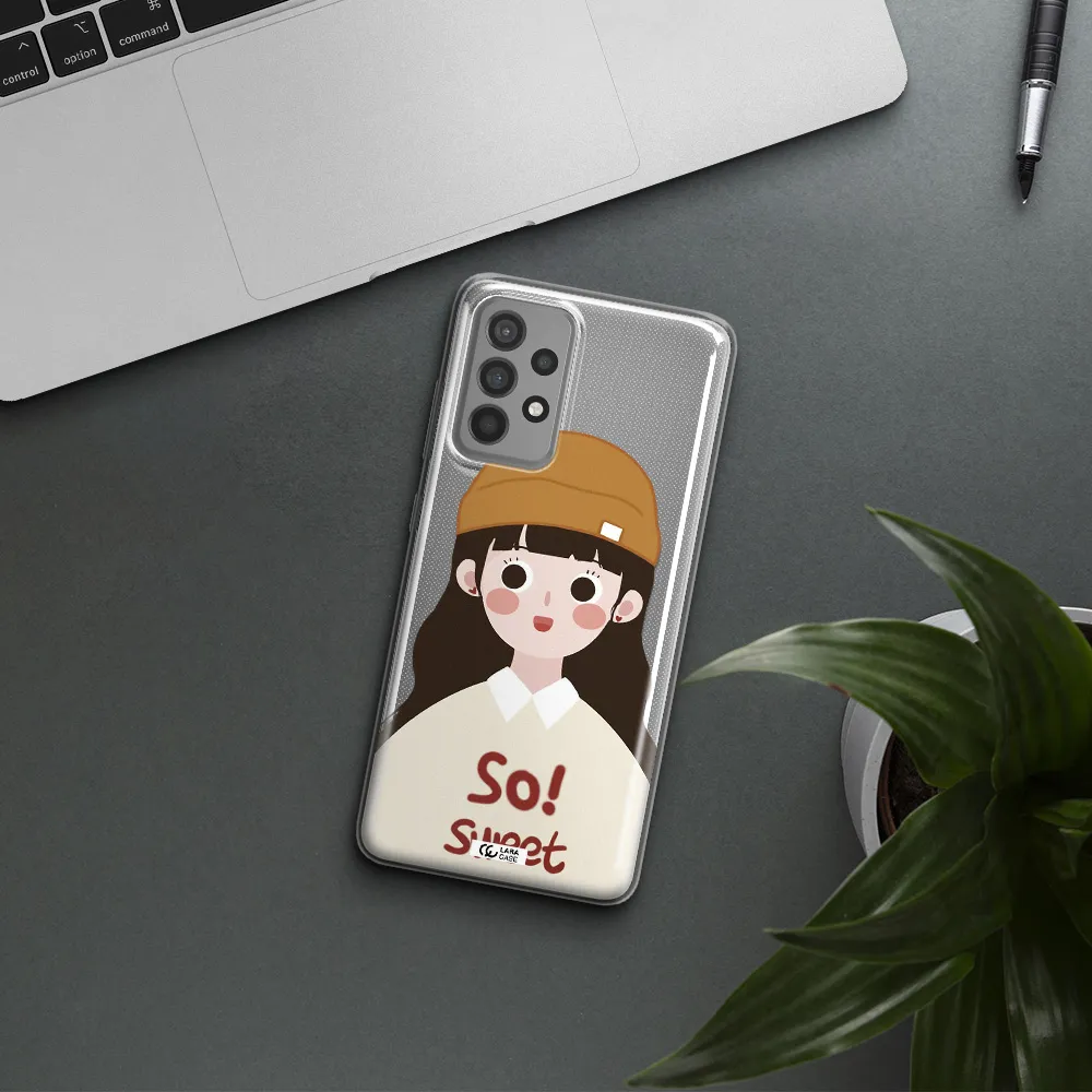 a cartoon of a girl with brown hair Samsung A52 Clear TPU Case