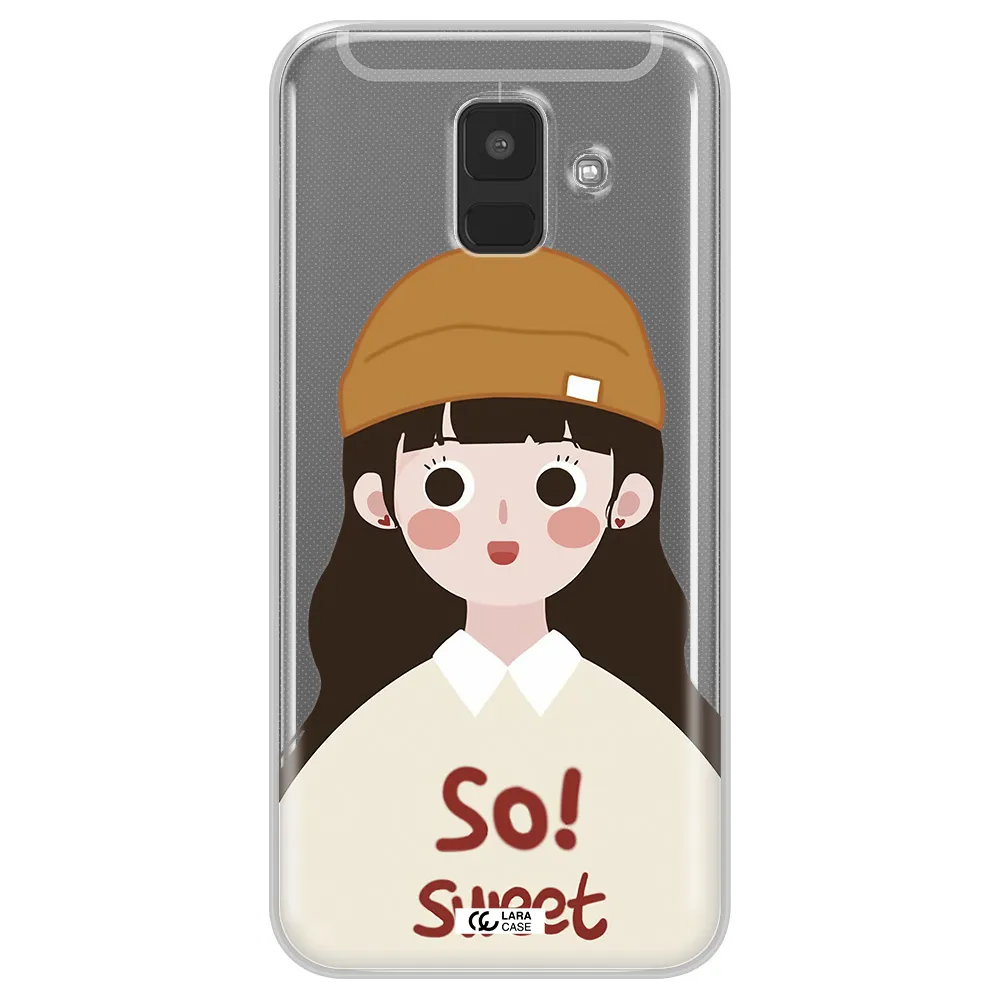 a cartoon of a girl with brown hair Samsung A6 Clear TPU Case