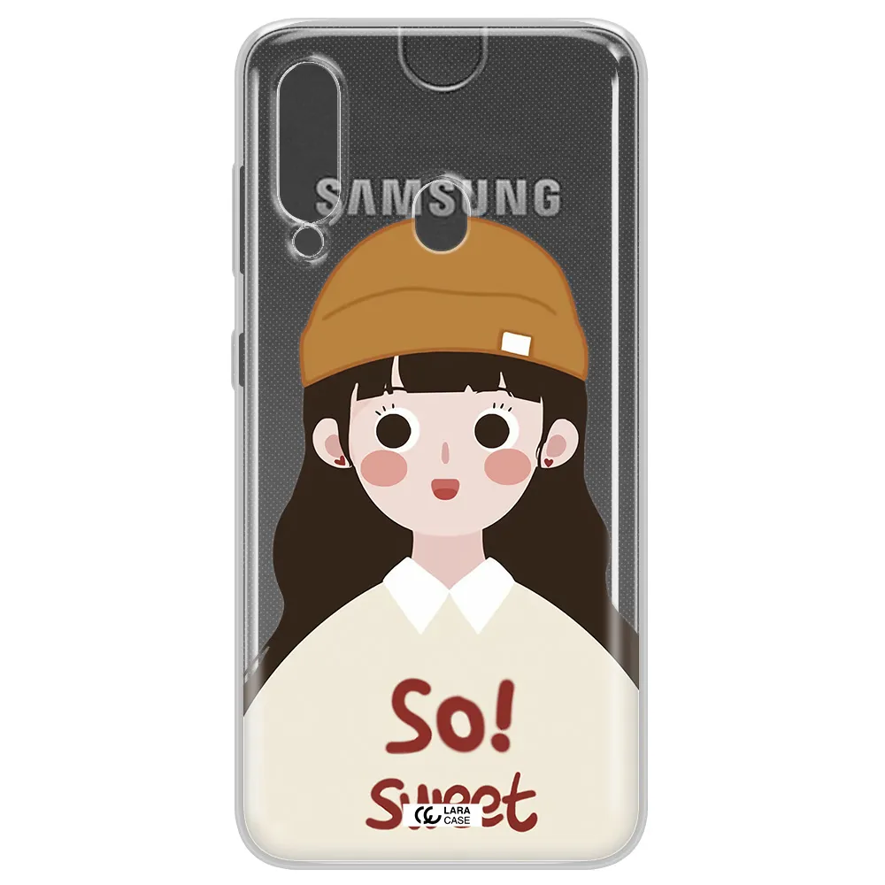 a cartoon of a girl with brown hair Samsung A60 Clear TPU Case
