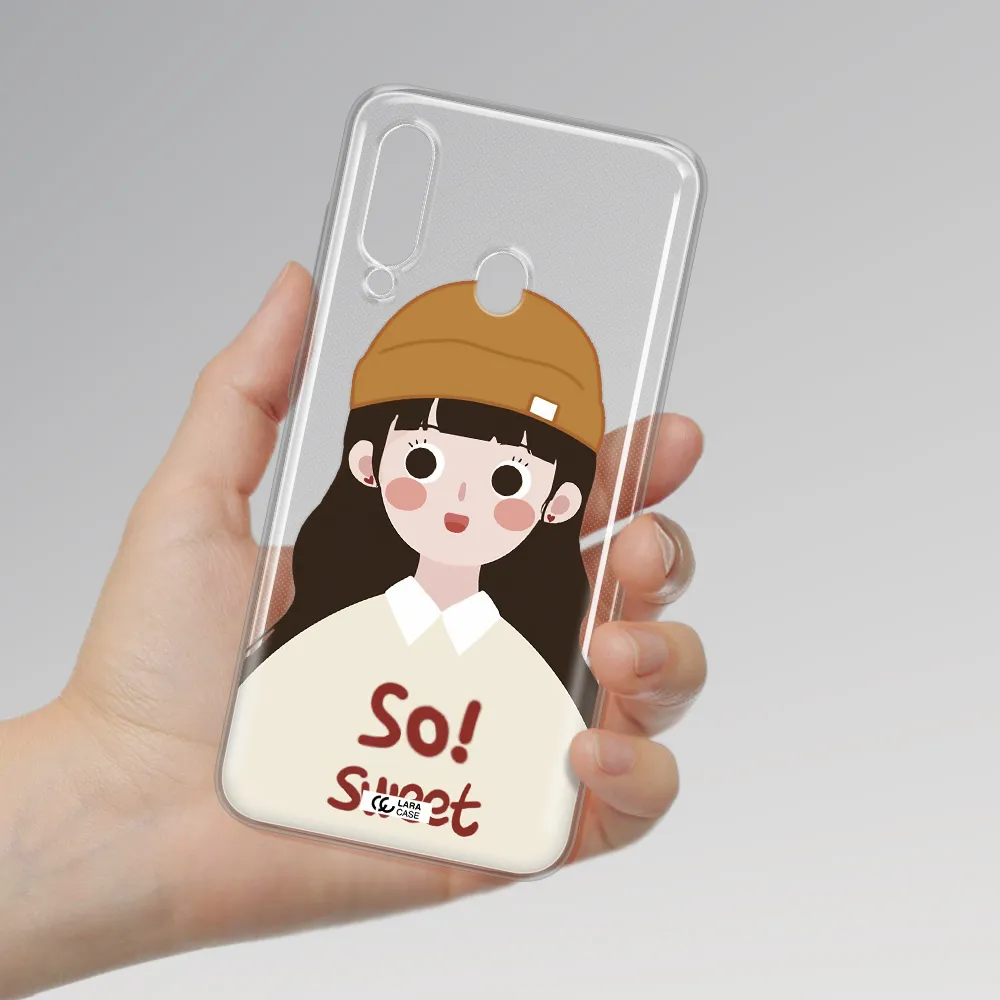a cartoon of a girl with brown hair Samsung A60 Clear TPU Case